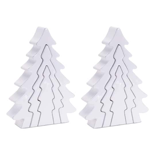 8.5" White Wood Pine Tree Nesting Display Set By Melrose | Michaels®
